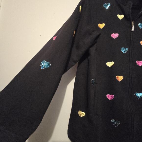 Vtg Quacker Factory Hearts Jacket Womens LG Fleece Embroidered Sequins Colorful - Picture 3 of 11